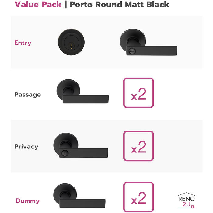 Porto Round Matt Black Value Pack