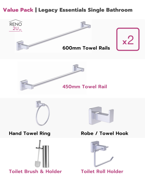 Legacy Essentials Single Bathroom Bright Chrome Value Pack