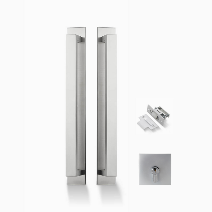 Pull Handle on Plate Entrance Set & Deadbolt Stainless Steel Value Pack